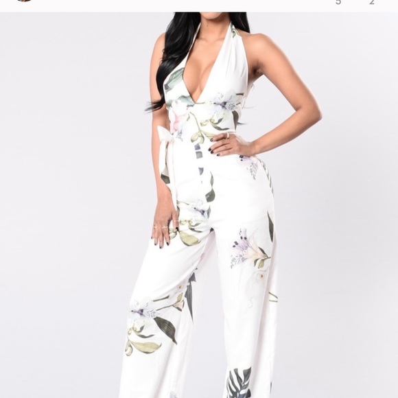 Fashion Nova Pants - Fashion nova ivory floral jumpsuit